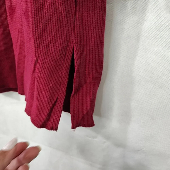 Roamans Red Thermal Waffle Knit Top Women Size M Shawl Collar Long Sleeve - Picture 3 of 6